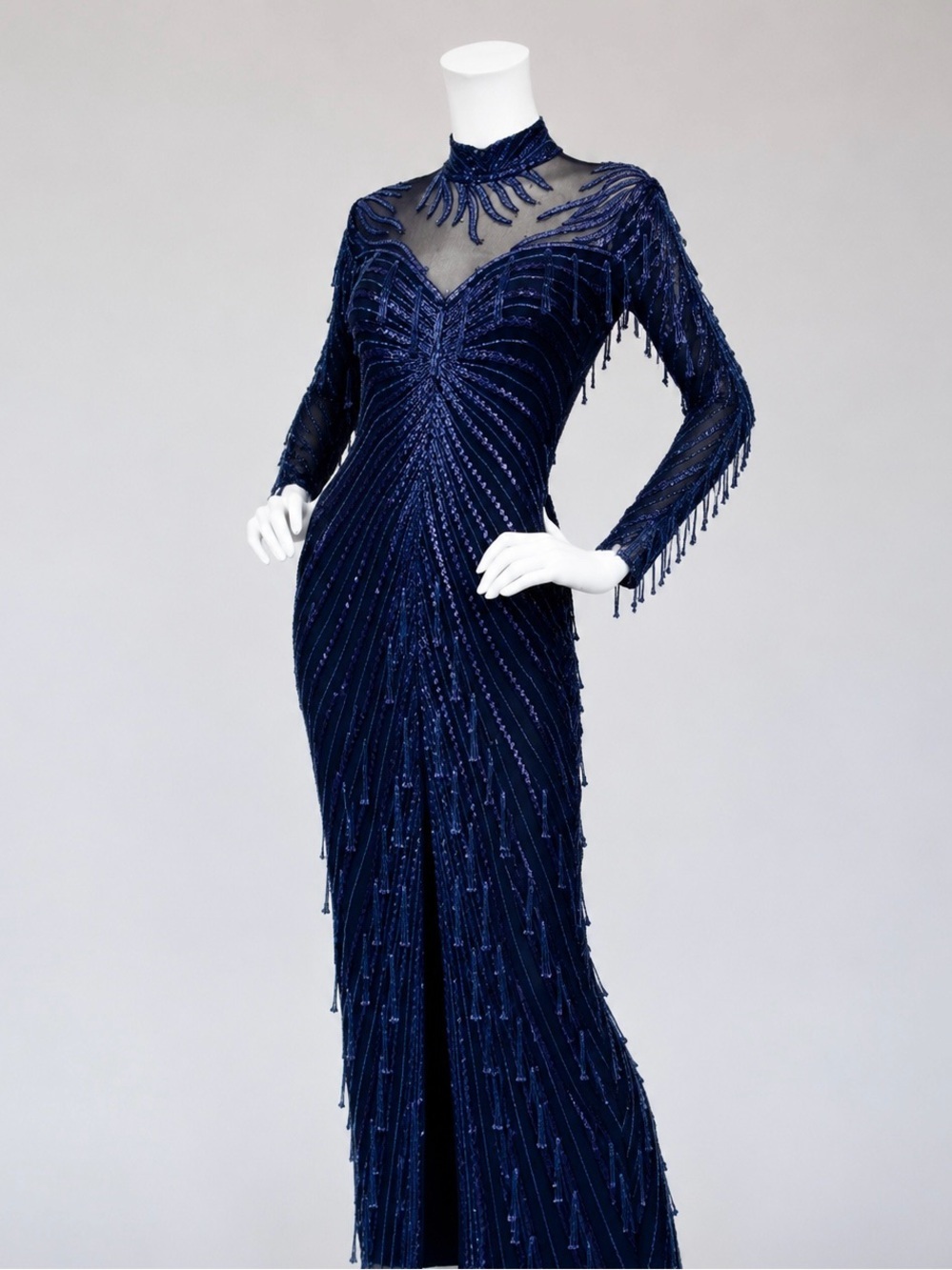 Vintage Lillie Rubin Embellished Cobalt Blue Silk Gown Size 4 - Picture 2 of 16